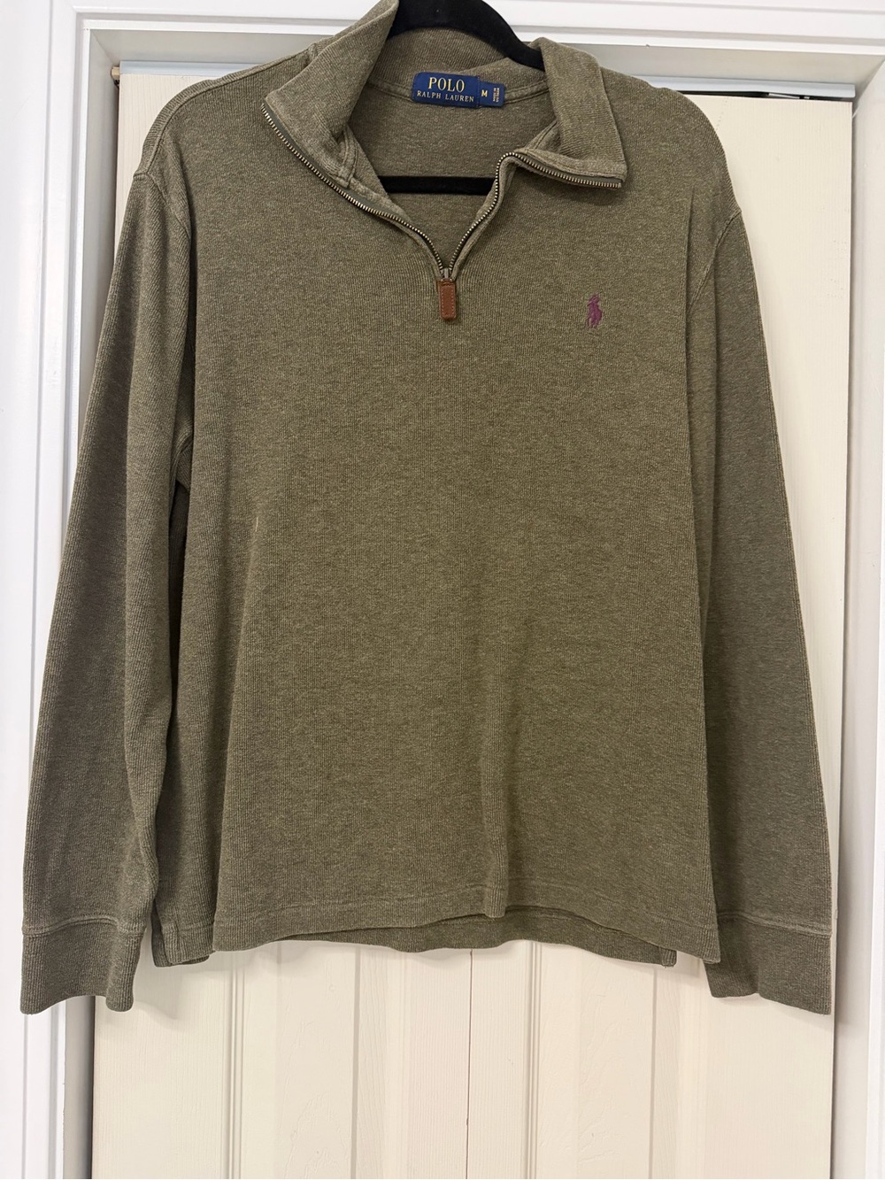 Ralph Lauren Olive Green Quarter-Zip Pullover with Pink Pony